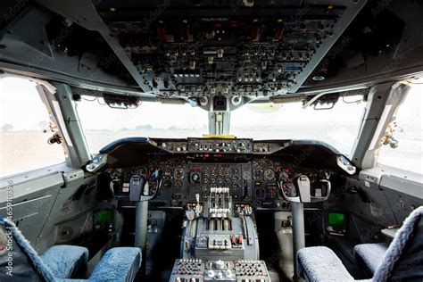 Cockpit of a commercial airliner plane Stock Photo | Adobe Stock