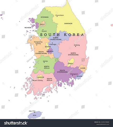 South Korea Administrative Map Provincies Capitals Stock Vector