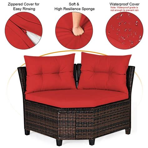 Wellfor Patio Conversation Set 4 Piece Rattan Patio Conversation Set With Red Cushions At