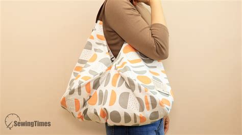 DIY Reusable Shopping Bag with Round Fabric - diy pouch and bag with sewingtimes