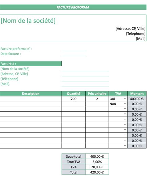 Exemple De Modèle Excel De Facture Pro Forma