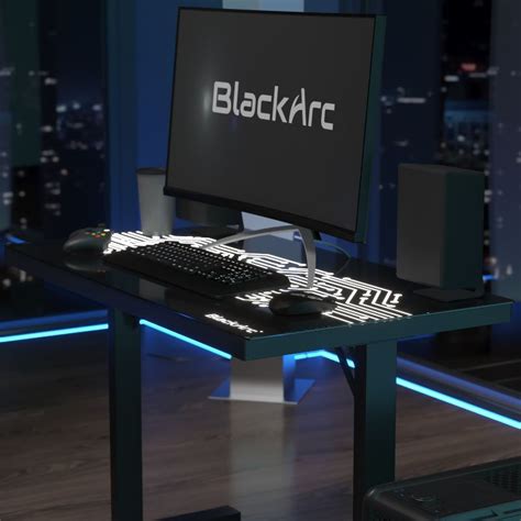 Blackarc Black Gaming Desk With Circuit Board Inspired Led Lighted Top ...