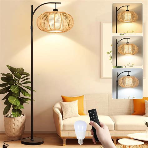 Arc Floor Lamps For Living Room Bedroom Rattan Boho Floor Lamp With