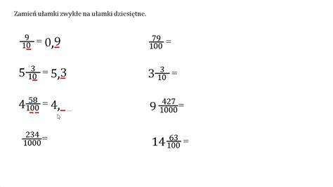 Zamień Ułamki Zwykłe Na Ułamki Dziesiętne Przykłady 1 Youtube