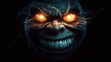 Scary Face With Glowing Eyes Covered In Background Picture Of Troll