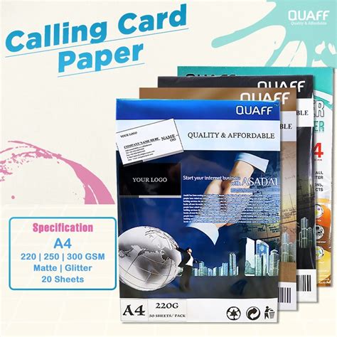 Quaff Calling Card Paper A Size Gsm Gsm Sheets Pack