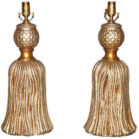 Pair Of Silver And Gold Gilt Cast Metal Tassel Lamps By Palladio For Sale At 1stdibs