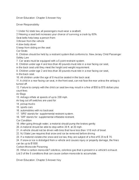 Driver Ed (DE101) Study Guide: Chapter 3 Answer Key & Key Points - Studocu