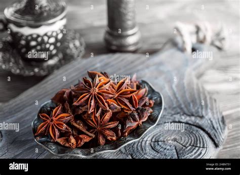 Fresh Organic Fruits And Spice Seeds From Star Anise Still Life In