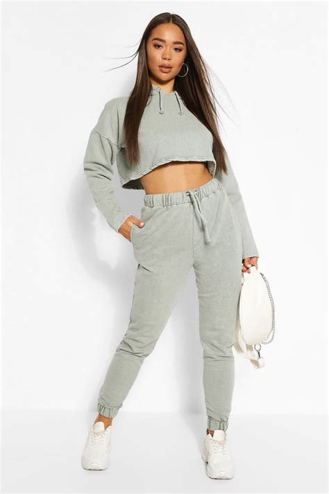 Crop Hoody Tracksuit Set Boohoo In 2020 Tracksuit Set Sporty