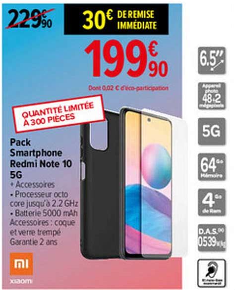 Promo Pack Smartphone Redmi Note 10 5g Xiaomi Chez Carrefour