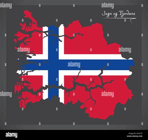 Sogn og Fjordane map of Norway with Norwegian national flag ...