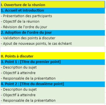 Mod Le Dordre Du Jour Pour Une R Union Dans Excel Word