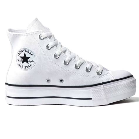 Tênis Converse Chuck Taylor All Star Couro Cano Alto Plataforma Branco