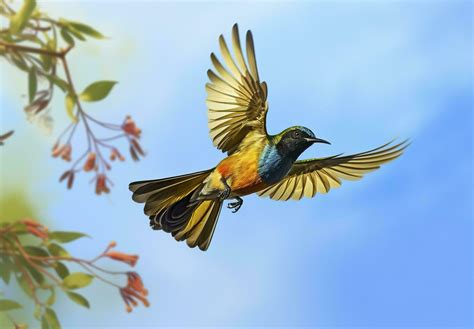 AI Generated Olive Backed Sunbird Yellow Bellied Sunbird Flying In The