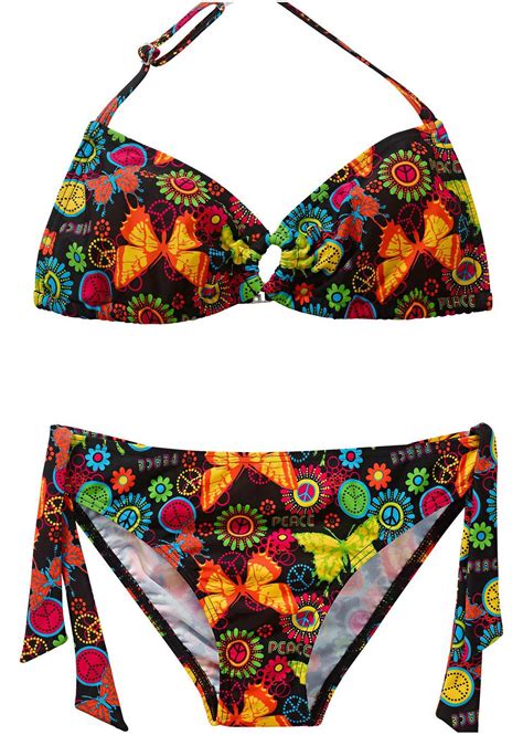 Farbenfrohes Bikini Set Aus Neckholder Top Und Hose Schwarz Gemustert