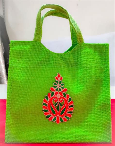 Loop Handle Open Green Jute Carry Bag Size Dimension 12x10 Inch