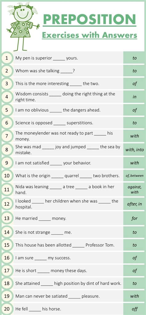 Preposition Worksheet With Answers Grade 6