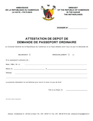 Fillable Online Cameroon Embassy Attestation De Depot De Demande De