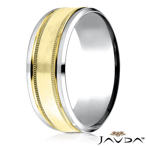 Mm Satin Milgrain Drop Bevel Edge Men S Comfort Fit Wedding Band