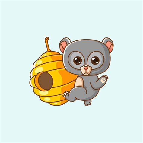 Cute Black Bear Hug Honey Hanging Kawaii Chibi Character Mascot