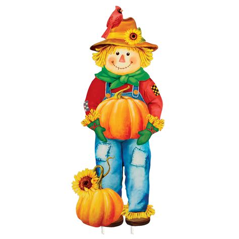 The Holiday Aisle Katreen Colorful Metal Scarecrow And Pumpkin Outdoor