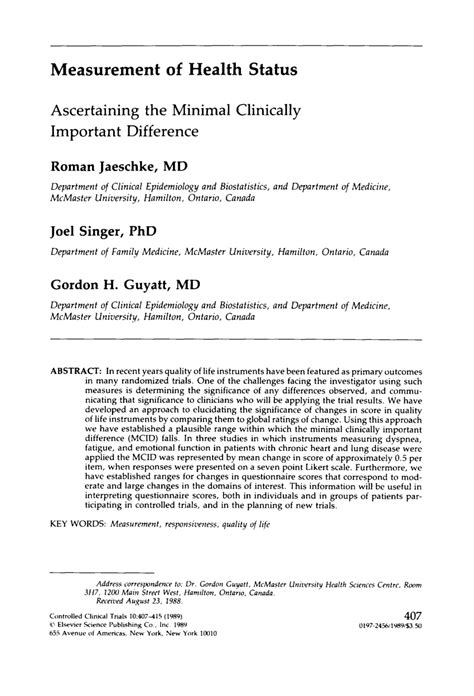 Pdf Ascertaining The Minimal Clinically Important Difference