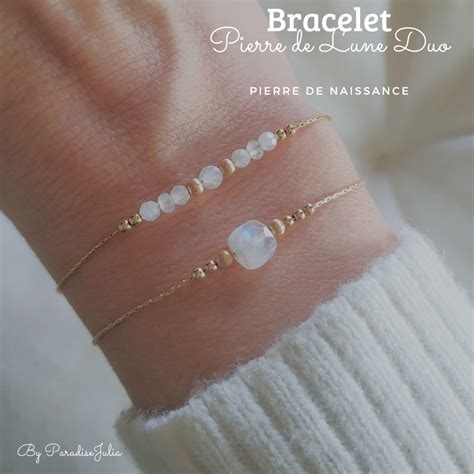 Bracelet pierre de naissance juin pierre de lune carré Perles DUO