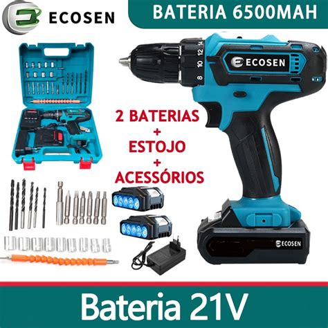 Parafusadeira Furadeira 21V C Kit Maleta DUAS BATERIAS 1 6500MAH