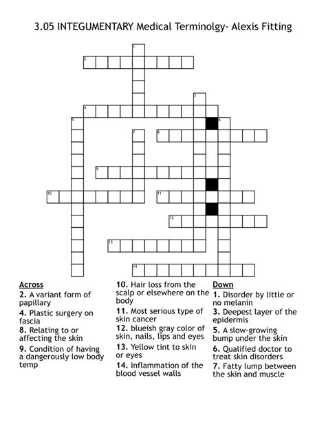 Integumentary Medical Terminolgy Alexis Fitting Crossword Wordmint