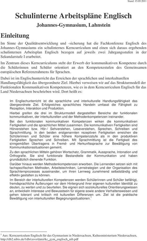 Schulinterne Arbeitspläne Englisch PDF Kostenfreier Download