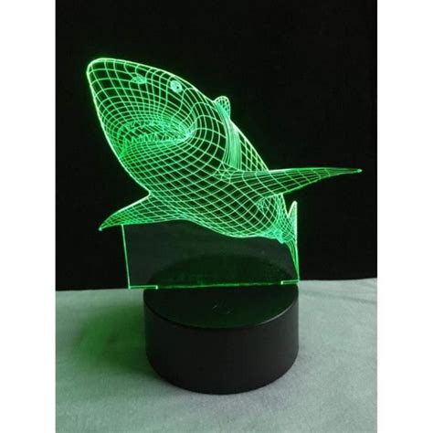 3D Lampe Illusion Optique Led Veilleuse Requin 7 Couleurs Tactile Lampe