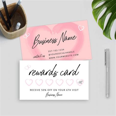 Printable Rewards Cards Template Girly Loyalty Club Card Editable