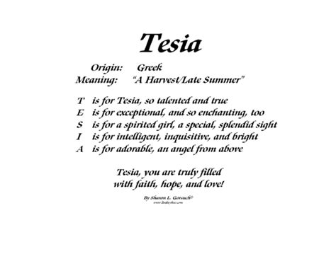 Meaning of Tesia - LindseyBoo