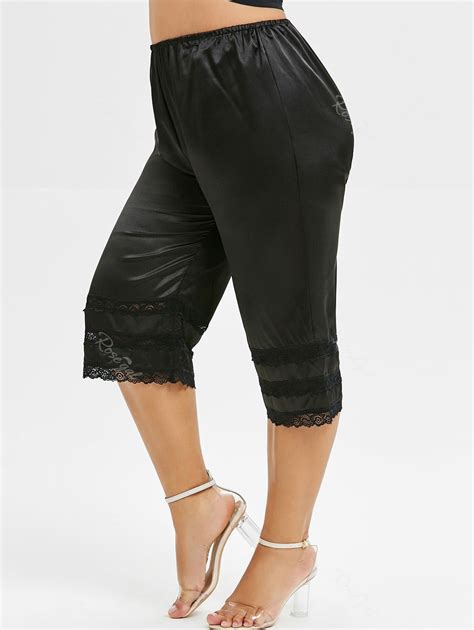 Off Plus Size Lace Trim Capri Palazzo Pants Rosegal