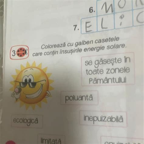 Coloreaza cu galben casetele care contin insusirile énergiei solare