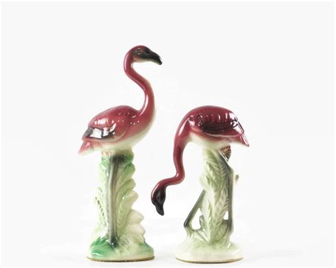 Vintage Pink Flamingo Figurines Tropical Decor Ceramic Pink Etsy