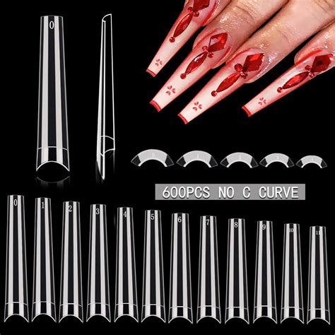 600pcs Xxl Coffin Nail Tips No C Curve Nail Tips Extra Long Clear