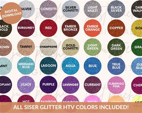 Editable Siser Glitter Htv Color Chart Vinyl Color Chart Etsy