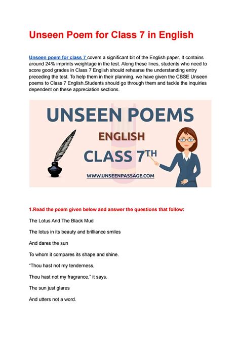 Unseen Poem For Class 7 In English Latest Unseen Poem By Unseenpassage Issuu