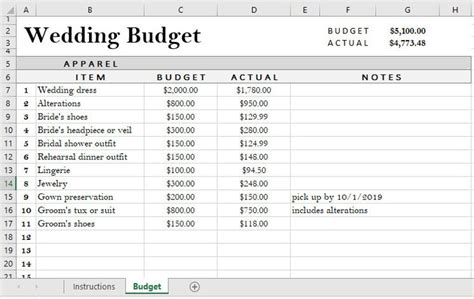 Wedding Budget Template Excel Spreadsheet Editable Printable