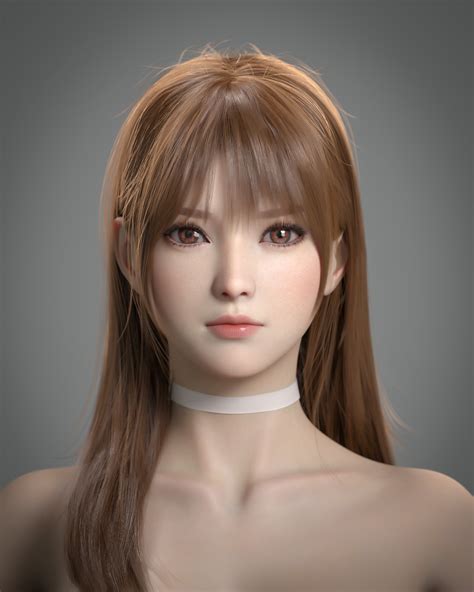 Safebooru 1girl 3d Absurdres Bangs Bare Shoulders Brown Eyes Brown Hair Choker Closed Mouth