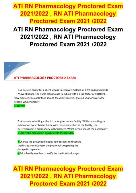 SOLUTION Ati Rn Pharmacology Proctored Exam 2021 2022 Rn Ati