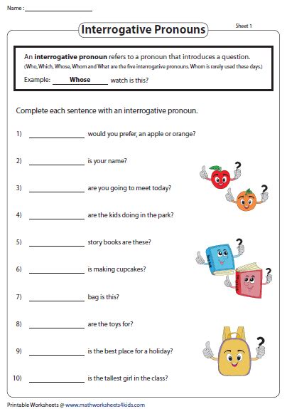 Interrogative Pronouns Worksheets