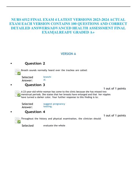 NURS 6512 FINAL EXAM 4 LATEST VERSIONS ACTUAL EXAM EACH VERSION