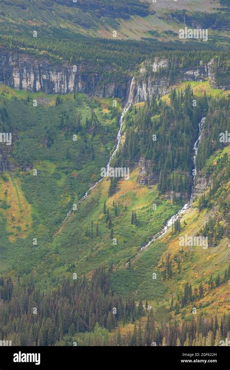 Waterfalls Near Logan Pass On The Going To The Sun Road Glacier National Park Montana Stock