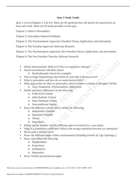 Solution Psy 255 Quiz 1 Studyguide Docx Studypool