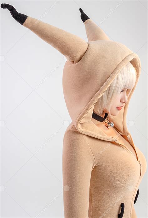Mimiku Derivative Sexy Fluffy Hooded Bodysuit Halloween Deep V Kawaii One Piece Lingerie