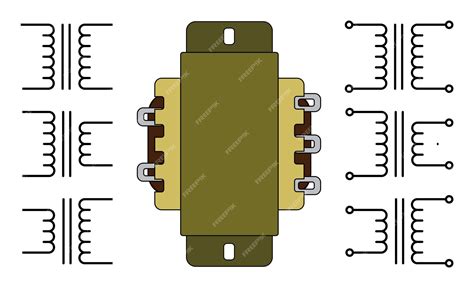 변압기 및 기호 전자 부품 물리 교육 과학 프리미엄 벡터