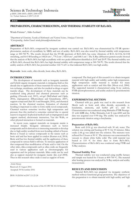 Pdf Preparation Characterization And Thermal Stability Of B O Sio